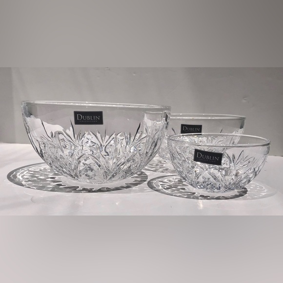 DUBLIN CRYSTAL BOWL SET  3 PIECES DIAMETER: 3 3/4, 5", 6", CRYSTAL COLLECTION - Picture 3 of 10